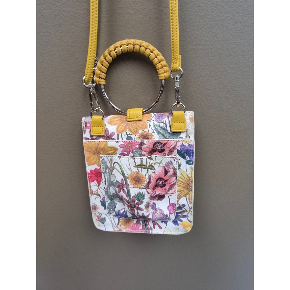 Carlos Santana Floral Crossbody Mini Satchel Yellow Handle Purse Boho Festival